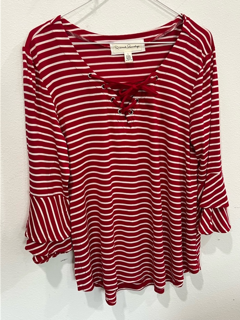 French Laundry Red & White Striped Lace-Up Women's Top